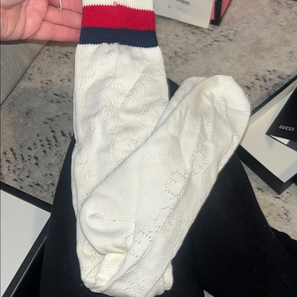 Gucci White Socks with Red and Blue Stripes